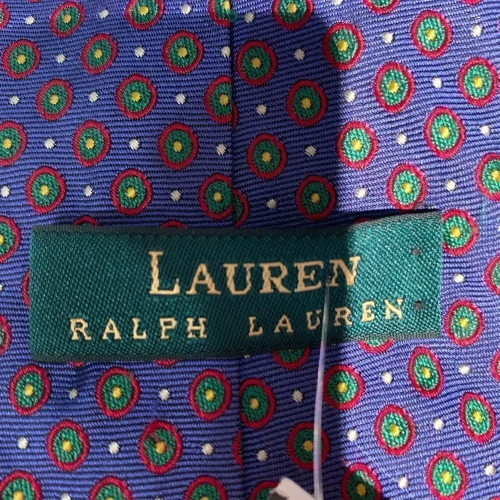 Ralph Lauren Green Label‎ Tie Geometric Circles Purple Green Red White 56”x3.5”